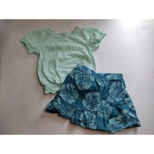 Carters Kid‎ Girls Mint Eyelet Top and Teal Floral Skirt Set Size 5